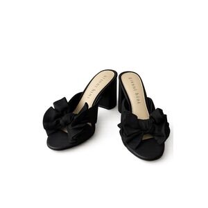 Gianni Bini Black Leather Bow Block Heel Mule Sandals Womens 8M